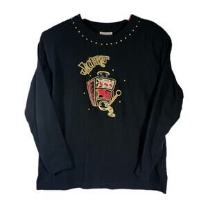 80s VTG Tia Designs Jackpot Vegas Embroidered Studded Long sleeve Top RARE SZ M